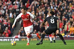Arsenal V Swansea City 2017-18 Prints: Mesut Ozil vs. Leroy Fer: A Midfield Showdown - Arsenal vs