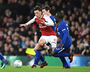 Arsenal V Chelsea - Carabao Cup 2017-18 Prints: Mesut Ozil vs. N'Golo Kante: A Carabao Cup Showdown of Midfield Maestros