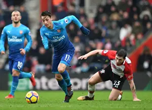 Southampton V Arsenal 2017-18 Prints: Mesut Ozil vs. Pierre-Emile Hojbjerg: Clash of Midfield Titans - Southampton vs