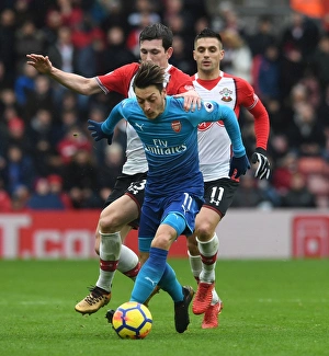 Southampton V Arsenal 2017-18 Prints: Mesut Ozil vs. Pierre-Emile Hojbjerg: Clash at St
