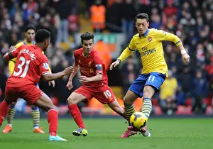Liverpool V Arsenal 2013-14 Prints: Mesut Ozil vs Raheem Sterling and Philippe Coutinho: Liverpool vs Arsenal