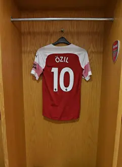 Mesut Ozil's Arsenal Jersey in Arsenal Dressing Room Before Arsenal v Chelsea Match