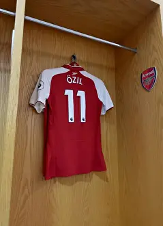 Arsenal V Crystal Palace 2017-18 Prints: Mesut Ozil's Hanging Shirt: Arsenal's Emirates Stadium Before Crystal Palace Match