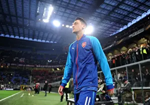 AC Milan V Arsenal 2017-18 Prints: Mesut Ozil's Pre-Match Routine: Arsenal Star Prepares for AC Milan Showdown in Europa League