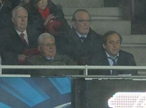 Images Dated 4th November 2014: Michele Platini (UEFA) with Arsenal Chairman Sir Chips Keswick. Arsenal 3: 3 Anderlecht