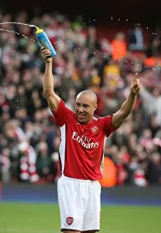 Mikael Slivestre (Arsenal) celebrates after the match