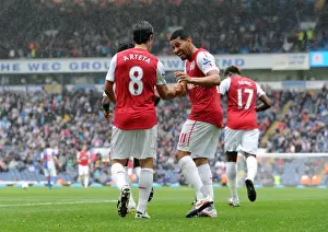 Blackburn Rovers V Arsenal 2011-12 Prints: Mikel Arteta and Andre Santos Celebrate Arsenal's Goal in Exciting 4-3 Win Over Blackburn Rovers
