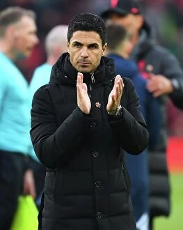 Liverpool v Arsenal 2022-23 Collection: Mikel Arteta Applauds Arsenal Fans at Anfield After Liverpool Clash - Premier League 2022-23
