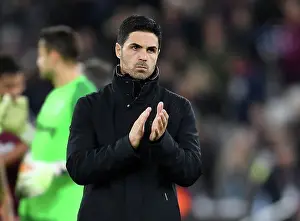 West Ham United V Arsenal - Carabao Cup 2023-24 Prints: Mikel Arteta Applauds Arsenal Fans After Carabao Cup Defeat to West Ham United