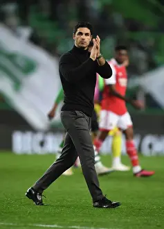 Sporting Lisbon V Arsenal 2022-23 Prints: Mikel Arteta Applauds Arsenal Fans after Europa League Clash with Sporting CP