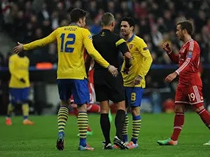 Bayern Munich V Arsenal 2013-14 Prints: Mikel Arteta Argues with Referee during Tense Bayern Munich vs