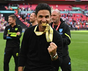 Arsenal V Manchester City - Community Shield 2023-24 Prints: Mikel Arteta and Arsenal Celebrate Community Shield Victory over Manchester City (2023-24)