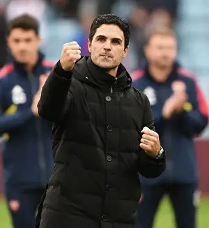 Aston Villa V Arsenal 2022-23 Prints: Mikel Arteta and Arsenal Fans Celebrate Victory: Aston Villa vs Arsenal FC