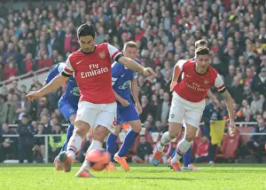 Arsenal V Everton - FA Cup 2014 Prints: Mikel Arteta (Arsenal) has this penalty disallowed for Olivier Giroud encrouching