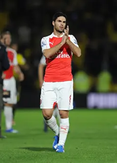 Mikel Arteta Celebrates with Arsenal Fans: Watford Victory (2015/16)