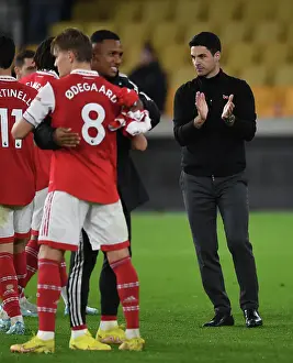 Mikel Arteta Celebrates with Arsenal Fans after Wolverhampton Wanderers Win