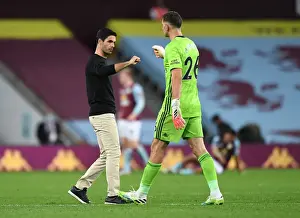 Mikel Arteta Celebrates with Emi Martinez: Aston Villa vs. Arsenal, Premier League 2019-2020