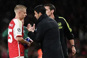 Arsenal V PSV Eindhoven 2023-24 Prints: Mikel Arteta Coaches Oleksandr Zinchenko: Arsenal's Champions League Battle against PSV Eindhoven