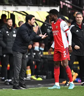 Watford V Arsenal 2021-22 Prints: Mikel Arteta Coaches Thomas Partey During Intense Watford vs. Arsenal Premier League Clash