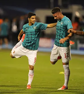 Dinamo Zagreb V Arsenal 2015-16 Prints: Mikel Arteta and Olivier Giroud Preparing for Arsenal's UEFA Champions League Clash against Dinamo Zagreb
