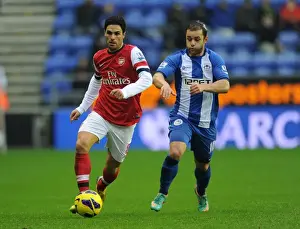 Wigan Athletic V Arsenal 2012-13 Prints: Mikel Arteta Outruns Shaun Maloney: Wigan Athletic vs Arsenal, Premier League, 2012