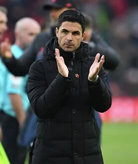 Liverpool v Arsenal 2022-23 Collection: Mikel Arteta Pays Tribute to Arsenal Fans at Anfield After Epic Showdown with Liverpool (2022-23)