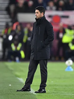 Mikel Arteta Watching Intently: Arsenal vs. West Ham United, Carabao Cup 2023-24