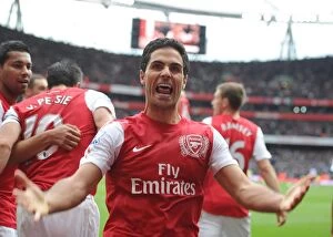 Images Dated 8th April 2012: Mikel Arteta's Game-Winning Goal: Arsenal's Triumph Over Manchester City (2011-12)