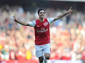 Arsenal V Aston Villa - 2011-12 Prints: Mikel Arteta's Triumph: The Goal that Secured Arsenal's Victory Against Aston Villa