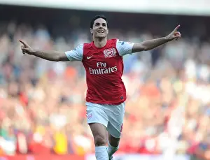 Arsenal V Aston Villa - 2011-12 Prints: Mikel Arteta's Triumph: The Goal that Secured Arsenal's Victory Against Aston Villa