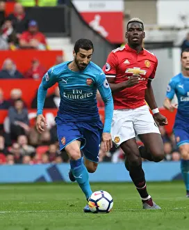Manchester United V Arsenal 2017-18 Prints: Mkhitaryan vs Pogba: A Premier League Battle at Old Trafford