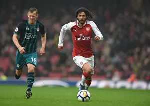 Arsenal V Southampton 2017-18 Prints: Mohamed Elneny: Arsenal's Midfield Maestro in Action Against Southampton