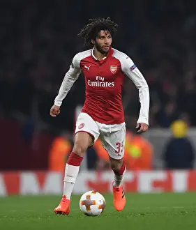 Arsenal V Red Star Belgrade 2017-18 Prints: Mohamed Elneny: Arsenal's Midfield Maestro Shines in Europa League Clash against Red Star Belgrade