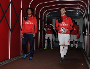 Arsenal v Burnley FA Cup 4th Rd 2016 Collection: Mohamed Elneny and Calum Chambers (Arsenal) before the warm up. Arsenal 2: 1 Burnley