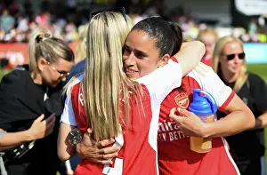 Arsenal Women V Aston Villa Women 2022-23 Prints: A Moment of Triumph: Leah Williamson and Rafaelle Souza's Embrace - Arsenal Women Celebrate FA WSL Title (2022-23)