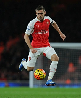 Arsenal V Everton 2015/16 Prints: Monreal in Action: Arsenal vs. Everton, 2015/16 Premier League, Emirates Stadium