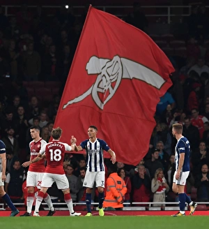 Arsenal V West Bromwich Albion 2017-18 Prints: Monreal and Gibbs Share a Moment after Arsenal vs. West Brom Match