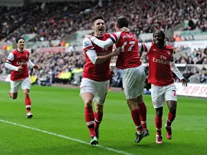 Swansea Prints: Monreal, Giroud, and Gervinho Celebrate Arsenal's First Goal Against Swansea City (2012-13)