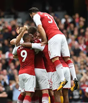 Arsenal V Brighton And Hove Albion 2017-18 Prints: Monreal and Kolasinac Celebrate Goal: Arsenal vs Brighton & Hove Albion, 2017-18