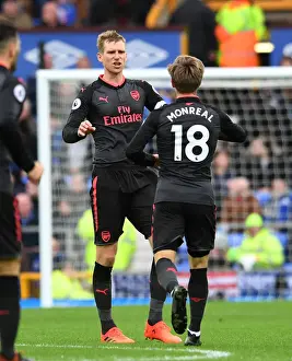 Monreal and Mertesacker Celebrate First Goal: Everton vs. Arsenal, 2017-18 Premier League