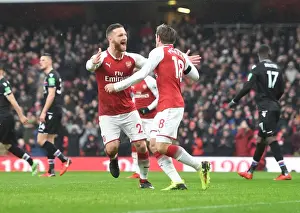 Arsenal V Crystal Palace 2017-18 Prints: Monreal and Mustafi Celebrate First Arsenal Goal vs Crystal Palace (2018)