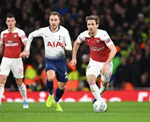 Arsenal V Tottenham Hotspur Carabao Cup 2018-19 Prints: Monreal Outmaneuvers Eriksen: Arsenal's Thrilling Carabao Cup Victory Over Tottenham