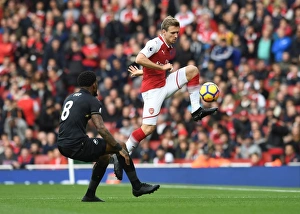 Arsenal V Swansea City 2017-18 Prints: Monreal Under Pressure: Arsenal vs Swansea City, Premier League 2017-18