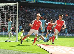 Monreal and Ramsey Celebrate Arsenal's FA Cup Semi-Final Goal Against Manchester City