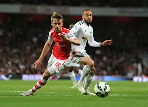 Arsenal Swansea City 2014/15 Prints: Monreal Surges Past Richards: Arsenal's Thrilling Moment vs Swansea City