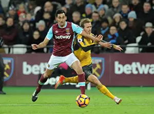 West Ham United V Arsenal 2016-17 Prints: Monreal vs. Arbeloa: Battle at London Stadium - West Ham United vs