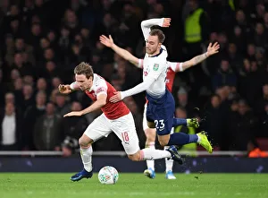 Arsenal V Tottenham Hotspur Carabao Cup 2018-19 Prints: Monreal vs. Eriksen: A Carabao Cup Battle at the Emirates