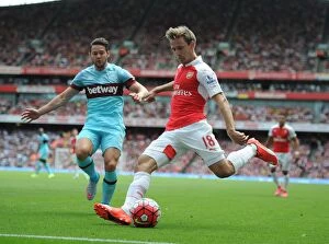 Images Dated 9th August 2015: Monreal vs. Jarvis: A Battle at Emirates - Arsenal vs. West Ham United, 2015-16 Premier League