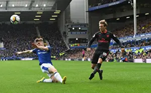 Everton V Arsenal 2017-18 Prints: Monreal vs Kenny: Intense Battle at Goodison Park - Everton vs Arsenal