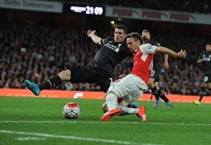 Arsenal V Liverpool 2015/16 Prints: Monreal vs. Milner: Intense Battle in Arsenal vs. Liverpool, Premier League 2015/16